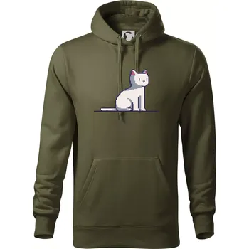 Pánská mikina Kočka bílá pixel - Mikina pánská Cape s kapucí - 5XL ( Military )