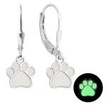 2515 MINET Svítící bílé stříbrné náušnice TLAPKY