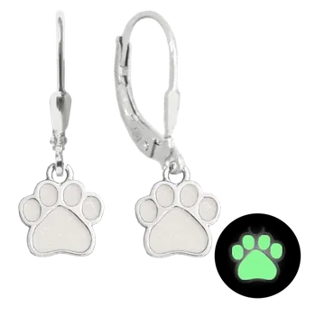 Náušnice 2515 MINET Svítící bílé stříbrné náušnice TLAPKY