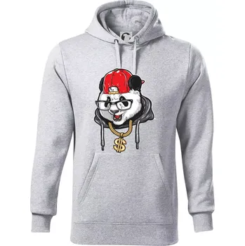 Pánská mikina Hip hop panda - Mikina pánská Cape s kapucí - L ( Světlešedý Melír )