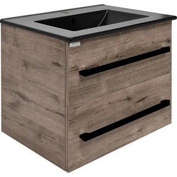 Nábytek Koupelnová skříňka s černou úchytkou a umyvadlem SAT Cube Way 60x53x46 cm dub Wellington mat CUBE46C602DWMODC