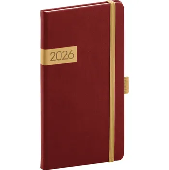 Kalendář Kapesní diář Twill 2026 bordó-zlatý