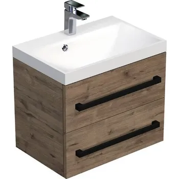 Nábytek Koupelnová skříňka s černou úchytkou a umyvadlem SAT Cube Way 60x53x40 cm dub Wellington mat CUBE2C60ZDW