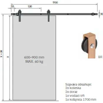 Sprchový set Posuvný systém Naturel na stěnu, 70-80, hnědá CHARIOTBR