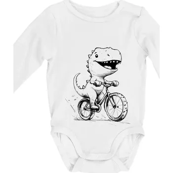 Roztomilý Dinosaurus na kole - Body kojenecké s dlouhým rukávem - Dlouhý r. do 3 měs ( Bílá )