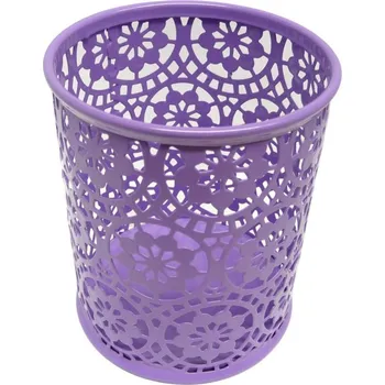 Drátěný stojánek na tužky kulatý, ornament - fialový