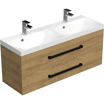 Nábytek Koupelnová skříňka s černou úchytkou a umyvadlem SAT Cube Way 120x47,5x40 cm dub Hickory mat CUBE2C120ZDH