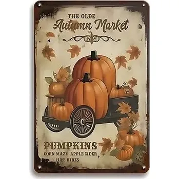 Plechová cedule BAF Nástěnná kovová cedule Dýně Autumn market 30 x 20 cm