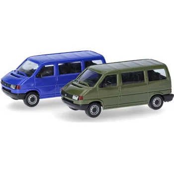 Modelářství H0 - Mini kit 2 x dodávka VW T4 Bus, zelený + modrý / Herpa 012805-002