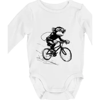 Opice s batohem na kole - Body kojenecké s dlouhým rukávem - Dlouhý r. 3-6 měs ( Bílá )