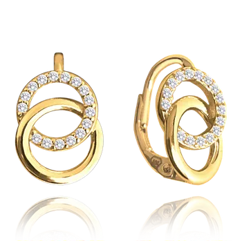 Náušnice Moonlit Stříbrné náušnice propletené kruhy se zirkony pozlacené