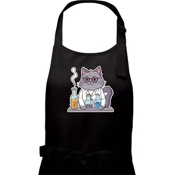 Kuchyňská zástěra Kočka chemik - Dámská zástěra na vaření - Univerzální velikost ( Černá )