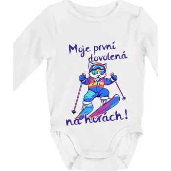 Moje první dovolená na horách modrá liška - Body kojenecké s dlouhým rukávem - Dlouhý r. do 3 měs ( Bílá )