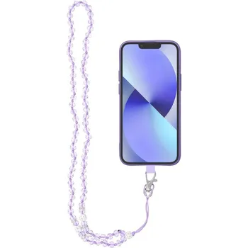 Pouzdro na mobilní telefon Přívěsek CRYSTAL DIAMOND na telefon / délka šňůrky 74cm (37cm do poutka) / na krk - fialová