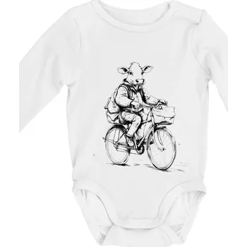 Kráva v obleku na kole - Body kojenecké s dlouhým rukávem - Dlouhý r. do 3 měs ( Bílá )