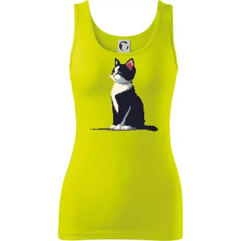 Dámské tričko Mourovatá kočka pixel - Dámské tílko - L ( Limetková )