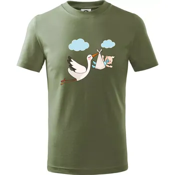 Čáp čekáme miminko - kluk - Tričko dětské bavlněné - 104-110cm / 3-4 roky ( Khaki )