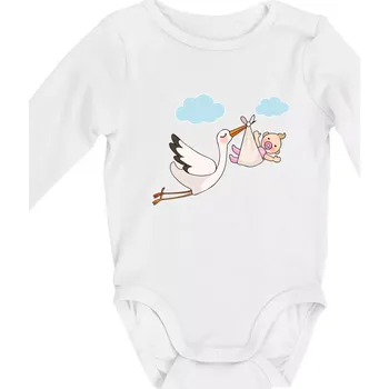 Čáp čekáme miminko - holka - Body kojenecké s dlouhým rukávem - Dlouhý r. do 3 měs ( Bílá )