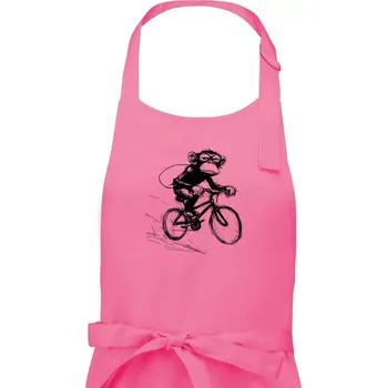 Kuchyňská zástěra Opice s batohem na kole - Dámská zástěra na vaření - Univerzální velikost ( Růžová )
