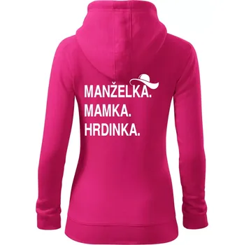 Dámská mikina Manželka mamka hrdinka - Dámská mikina trendy zipper s kapucí - XL ( Purpurová )