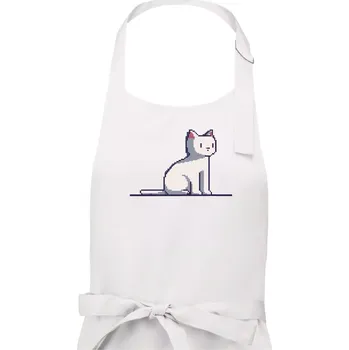 Kuchyňská zástěra Kočka bílá pixel - Dámská zástěra na vaření - Univerzální velikost ( Bílá )