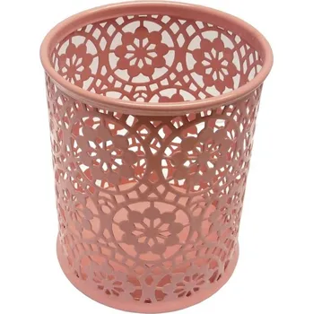 Drátěný stojánek na tužky kulatý, ornament - růžový