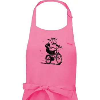 Kuchyňská zástěra Tlustá kráva na kole - Dámská zástěra na vaření - Univerzální velikost ( Růžová )