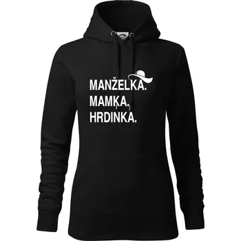 Dámská mikina Manželka mamka hrdinka - Mikina dámská Cape s kapucí - S ( Černá )