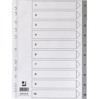 Plastový rejstřík Q-Connect A4, 1-10 bílý s šedou