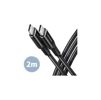 Datový kabel AXAGON BUCM-CM20AB, HQ kabel USB-C <-> USB-C, 2m, USB 2.0, PD 60W 3A, ALU, oplet, černý