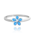 MINET Dětský stříbrný prsten KYTIČKY s modrými opálky vel. 50