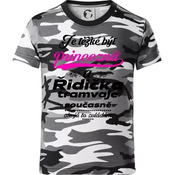 Chlapecké tričko Je těžké být princezna a řidička tramvaje - Dětské maskáčové triko - 146 cm/10 let ( Šedý maskáč )