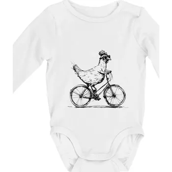 Slepice na kole - Body kojenecké s dlouhým rukávem - Dlouhý r. 3-6 měs ( Bílá )