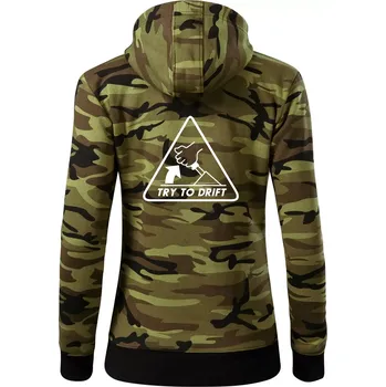 Dámská mikina Try to drift - Dámská mikina trendy zipper s kapucí - S ( Zelený maskáč )