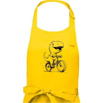 Kuchyňská zástěra Roztomilý Dinosaurus na kole - Dámská zástěra na vaření - Univerzální velikost ( Žlutá )