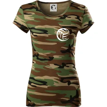 Dámské tričko Volejbal míč prso - Dámské maskáčové triko - M ( Hnědý maskáč )