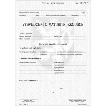 Tiskopis Vysvědčení o maturitní zkoušce zahrnující praktickou zkoušku v konzervatoři, tisk QR kódu