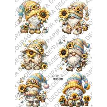 Umělecký papír Rýžový a soft papír na decoupage - Skřítek slunečnicový - KB01571 Materiál: Soft, Rozměr: A4