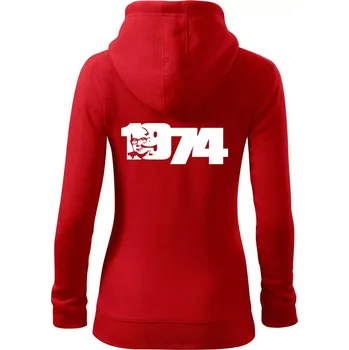 Dámská mikina Husákovo dítě - 1974 - Dámská mikina trendy zipper s kapucí - L ( Červená )
