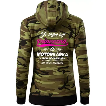 Dámská mikina Je těžké být princezna - motorkářka - Dámská mikina trendy zipper s kapucí - XS ( Zelený maskáč )