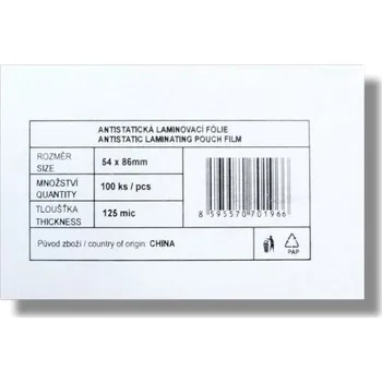 Laminovací fólie Laminovací fólie - kapsy 54 × 86 mm, 125 mic (100 ks)