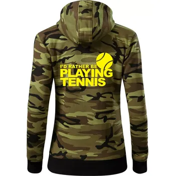 Dámská mikina Playing tennis - Dámská mikina trendy zipper s kapucí - L ( Zelený maskáč )