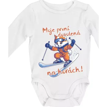 Moje první dovolená na horách oranžová liška - Body kojenecké s dlouhým rukávem - Dlouhý r. do 3 měs ( Bílá )