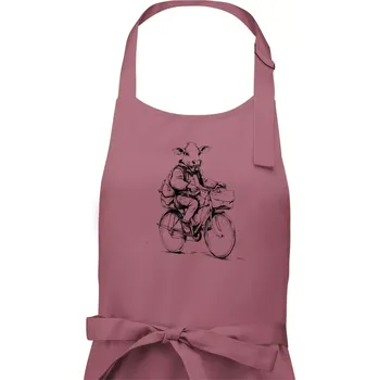 Kuchyňská zástěra Kráva v obleku na kole - Dámská zástěra na vaření - Univerzální velikost ( Starorůžová )