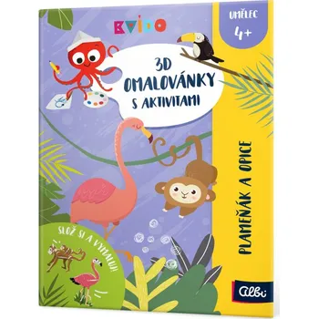 omalovánky Kvído - 3D omalovánky - plameňák a opice