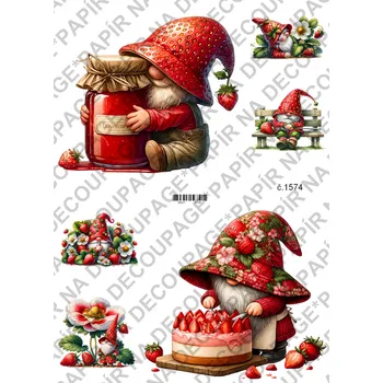 Umělecký papír Rýžový a soft papír na decoupage - Skřítek jahodový - KB01574 Materiál: Rýžový papír, Rozměr: A4