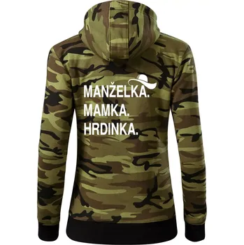 Dámská mikina Manželka mamka hrdinka - Dámská mikina trendy zipper s kapucí - S ( Zelený maskáč )