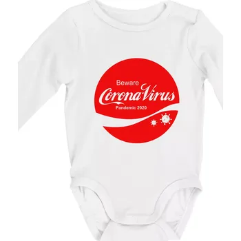 Corona virus pandemic logo - Body kojenecké s dlouhým rukávem - Dlouhý r. 6-12 měs ( Bílá )