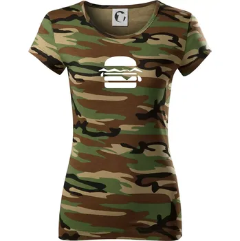 Dámské tričko Hamburger ikona - Dámské maskáčové triko - XS ( Hnědý maskáč )