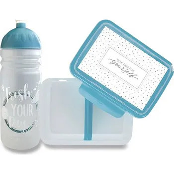 Svačinový box R&B SET Zdravá lahev 0,7l a Zdravá sváča - Fresh šedomodrá
